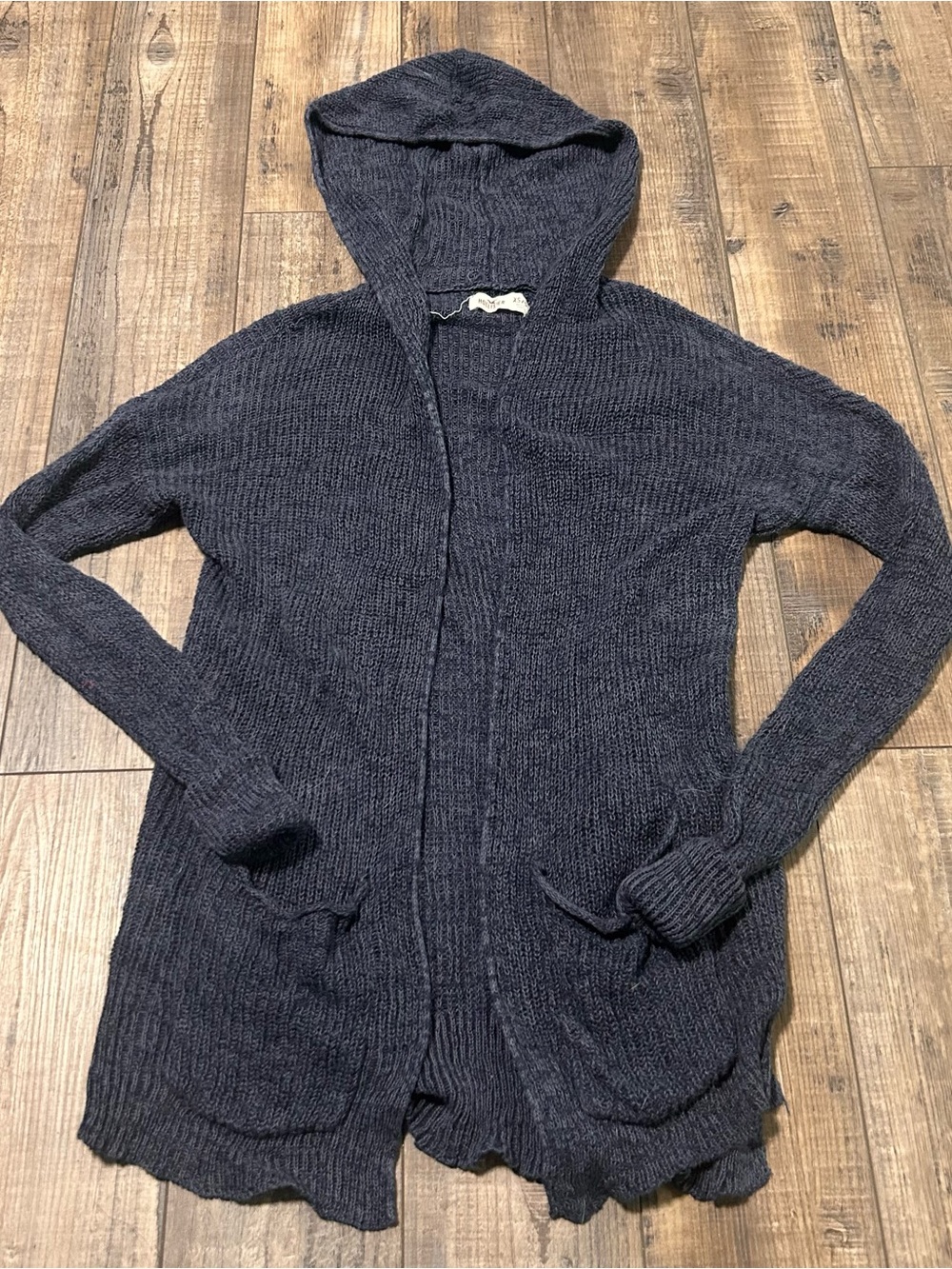 Hollister Women’s Blue Knit Hooded Open Front Cardigan‎ Sweater Size XS/S